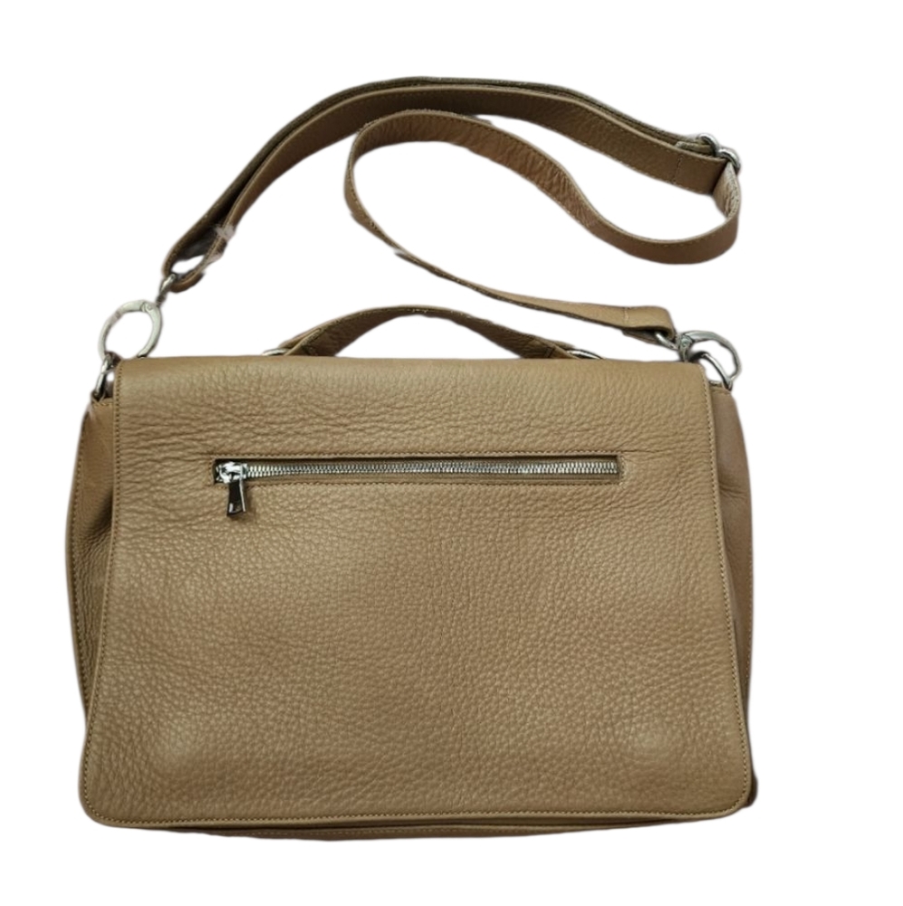 Arayla Monroe leather flap top handle crossbody tan w/ blue suede interi…